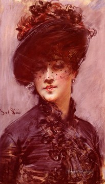  Van Lienzo - La Femme Au Chapeau Noir género Giovanni Boldini